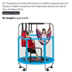 Vibrant Blue Kids Trampoline with Enclosure